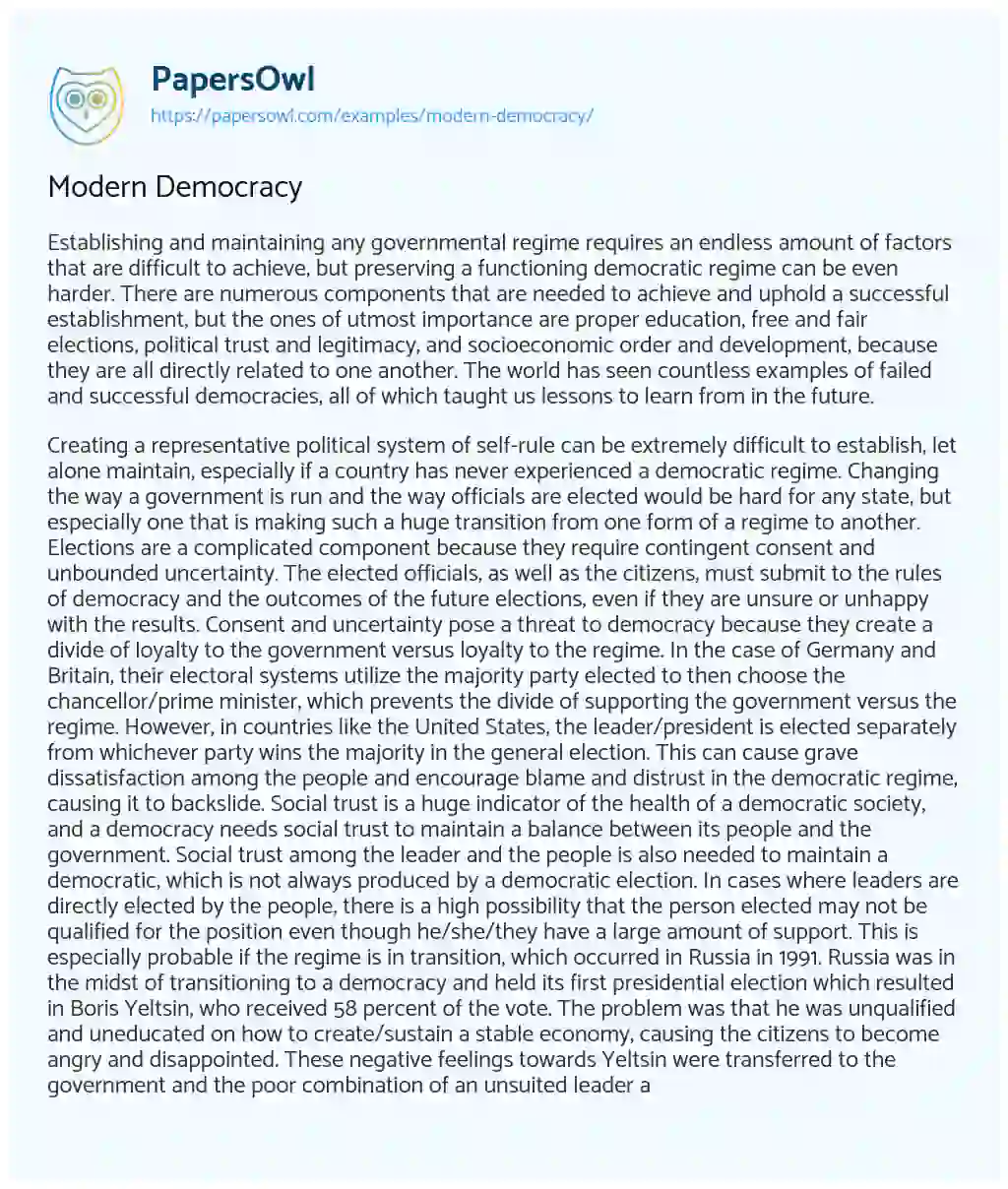 Essay on Modern Democracy