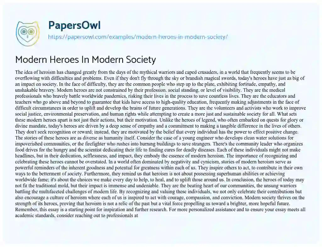 Essay on Modern Heroes in Modern Society