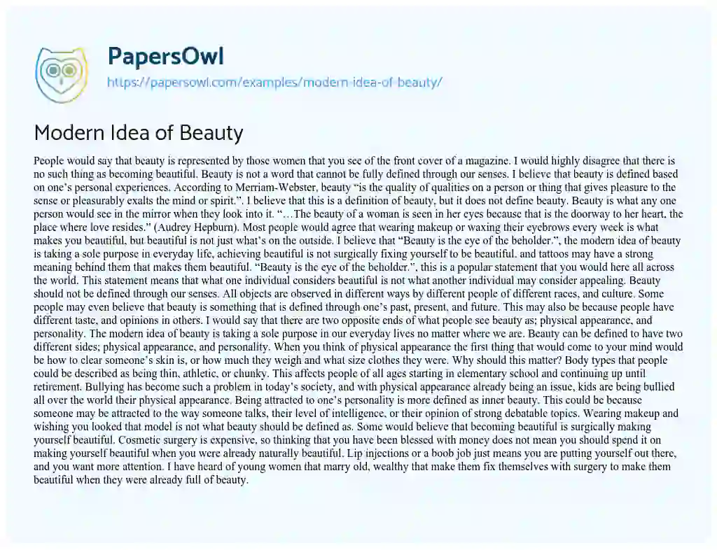 Essay on Modern Idea of Beauty