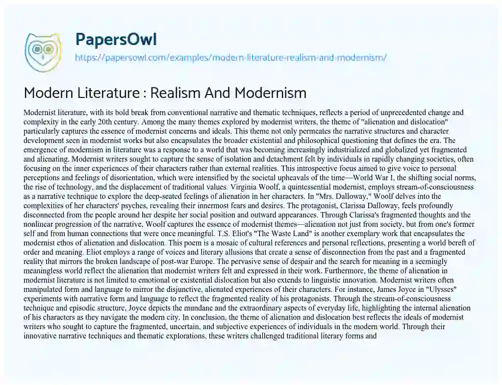 Essay on Modern Literature : Realism and Modernism