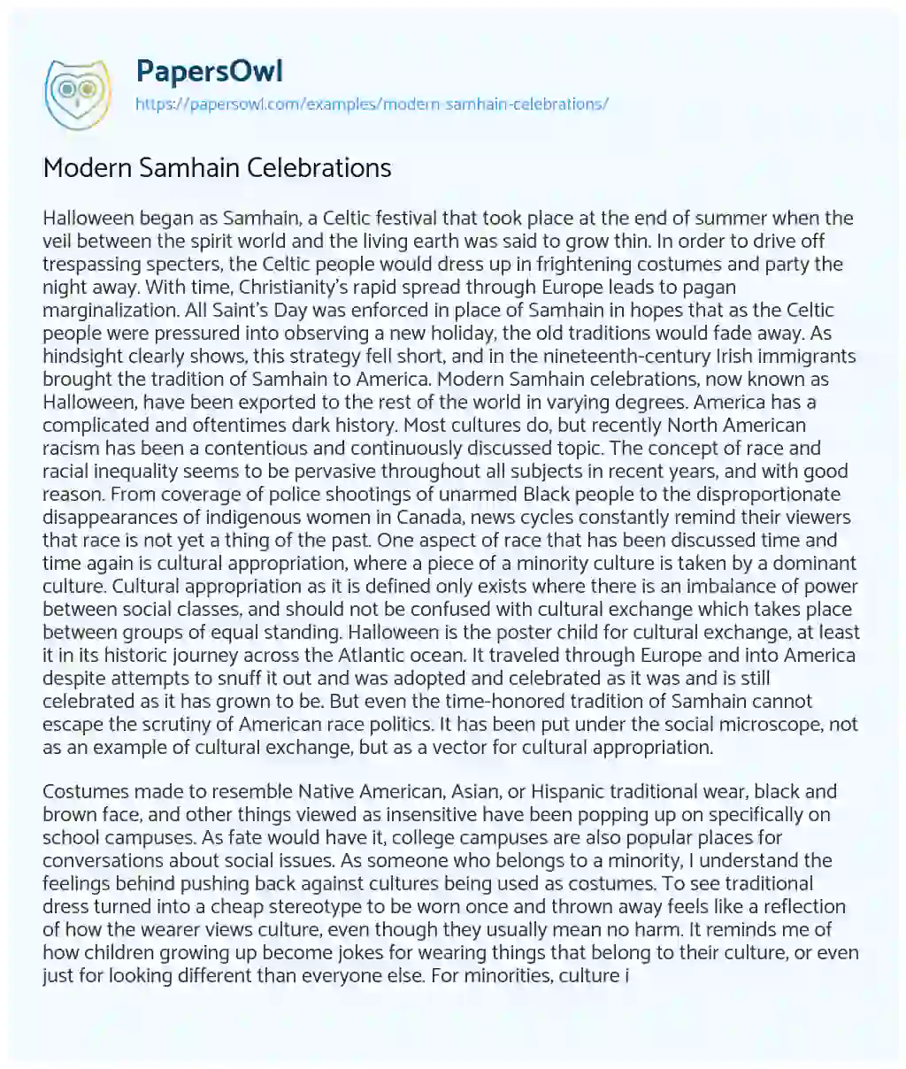 Essay on Modern Samhain Celebrations