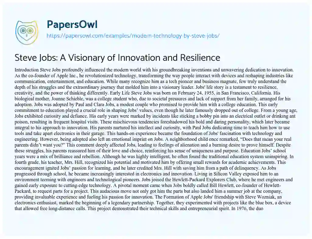 Essay on Modern Technology by Steve Jobs