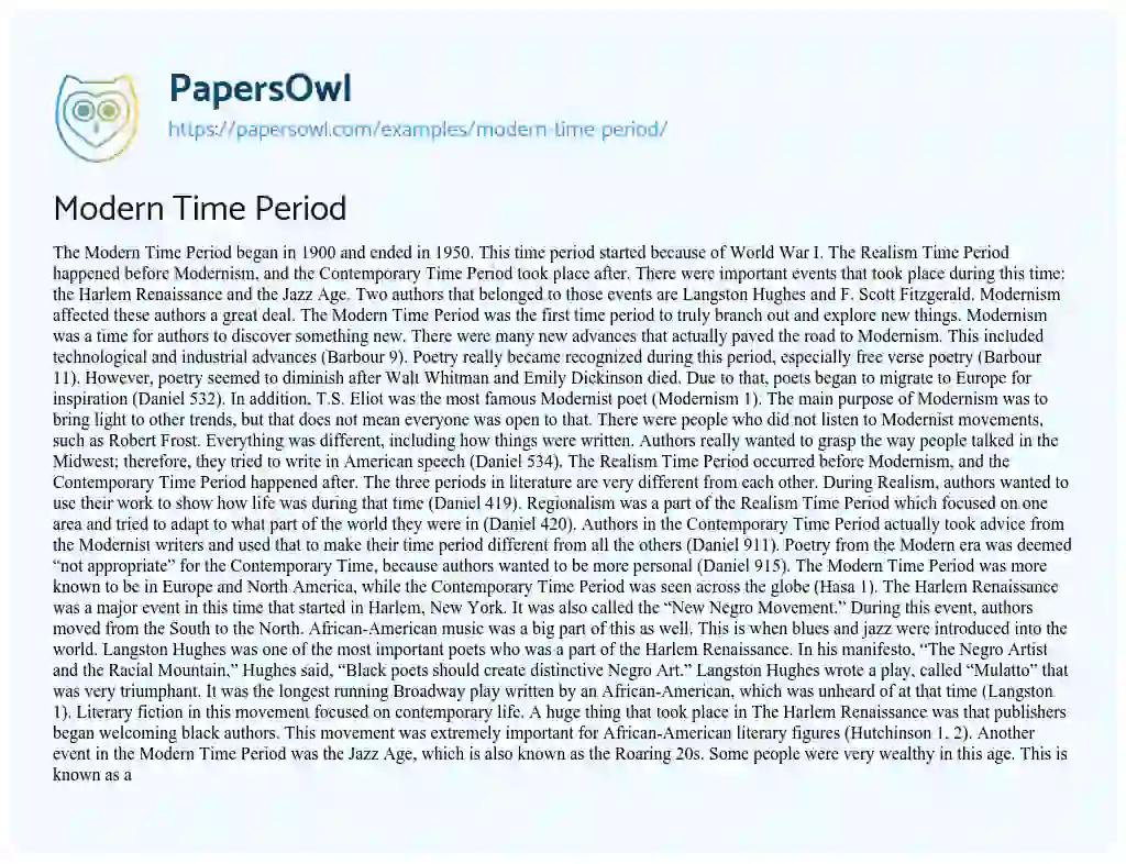 Essay on Modern Time Period