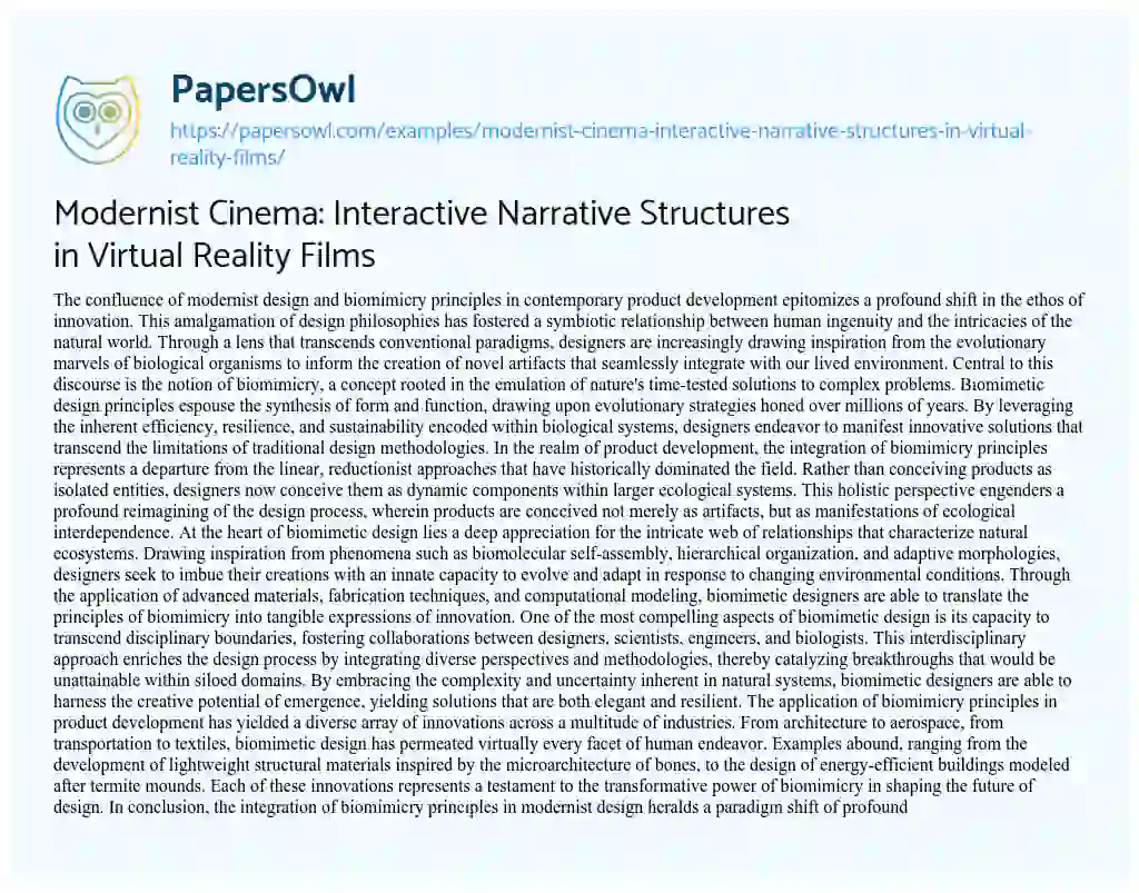 Essay on Modernist Cinema: Interactive Narrative Structures in Virtual Reality Films