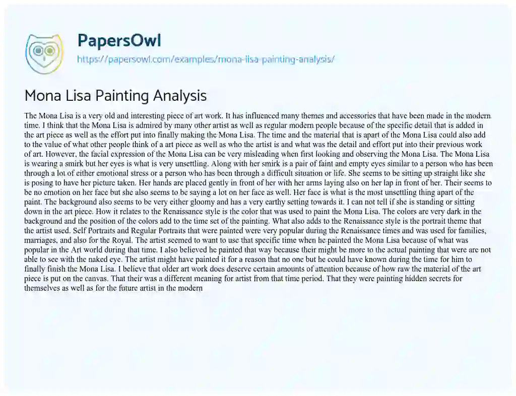Essay on Mona Lisa Painting Analysis