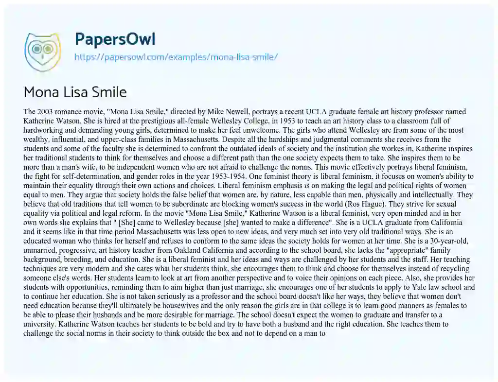 Mona Lisa Smile essay