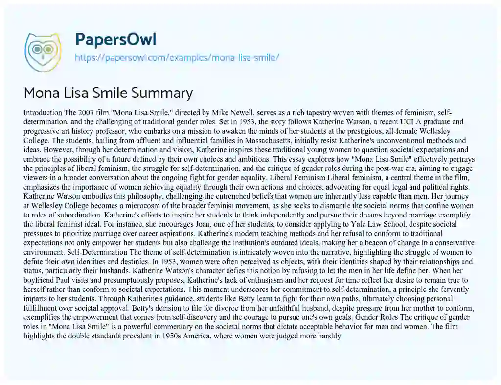 mona lisa smile essay