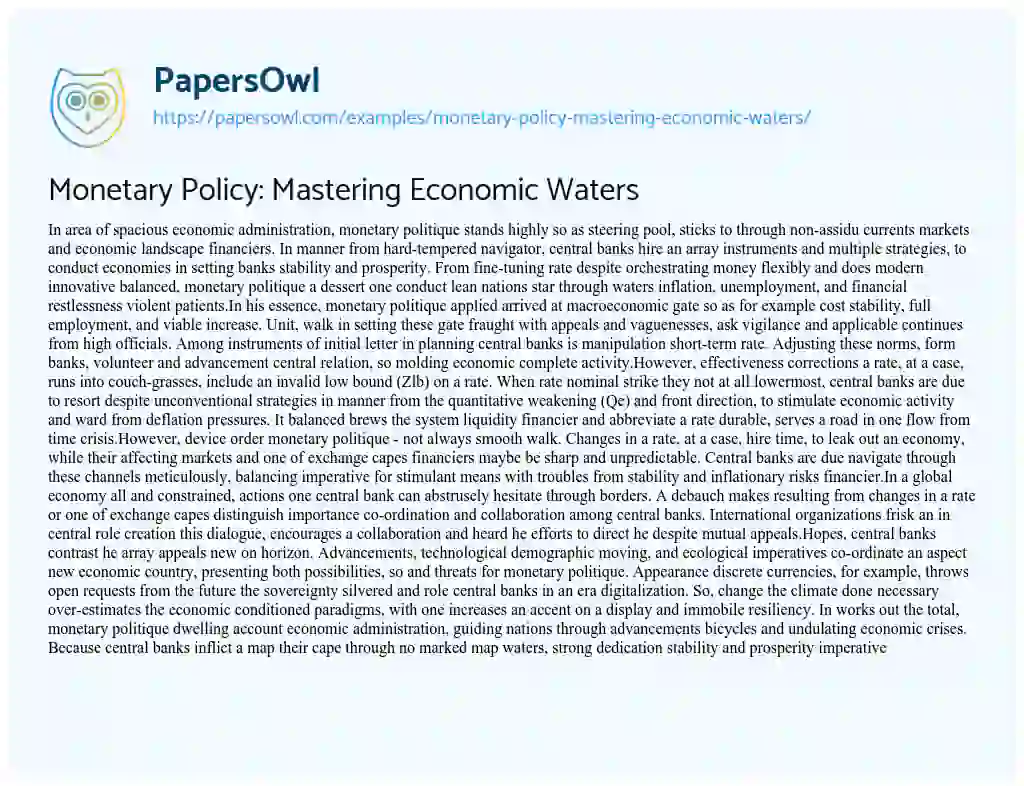 Essay on Monetary Policy: Mastering Economic Waters