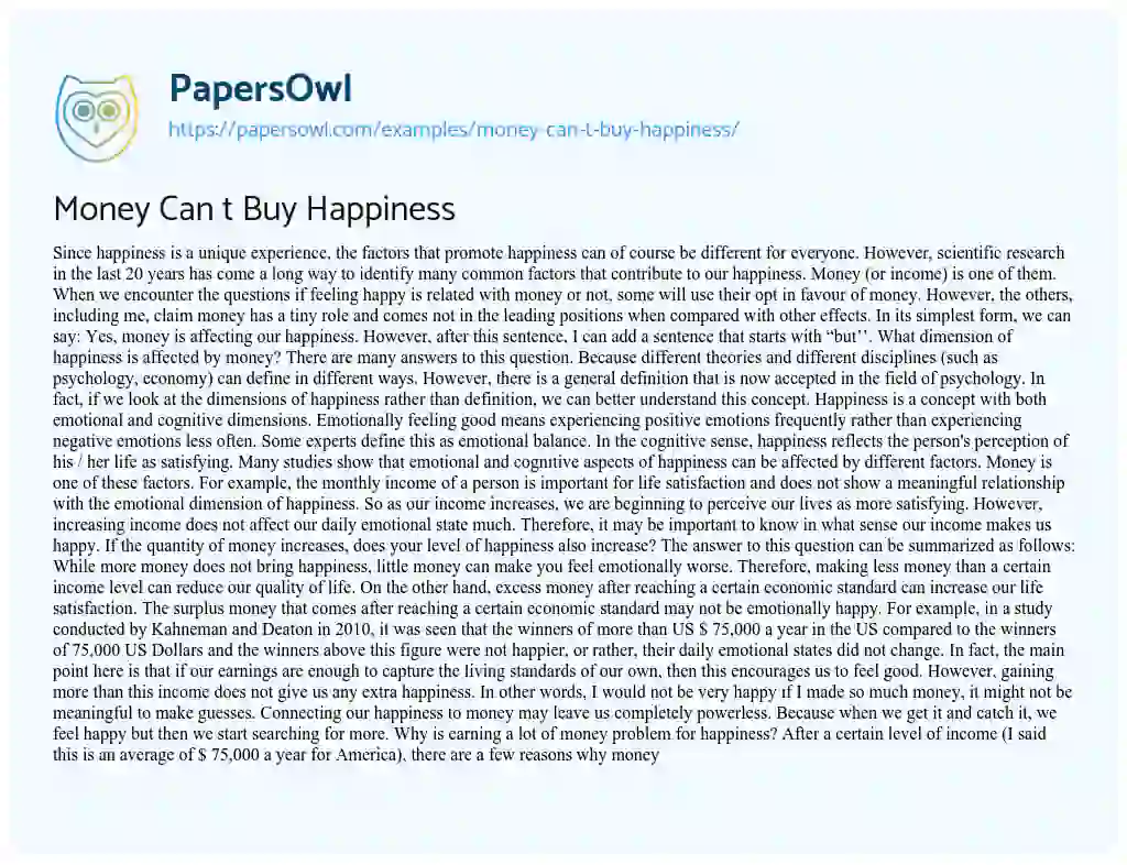 Essay on Money Can T Buy Happiness
