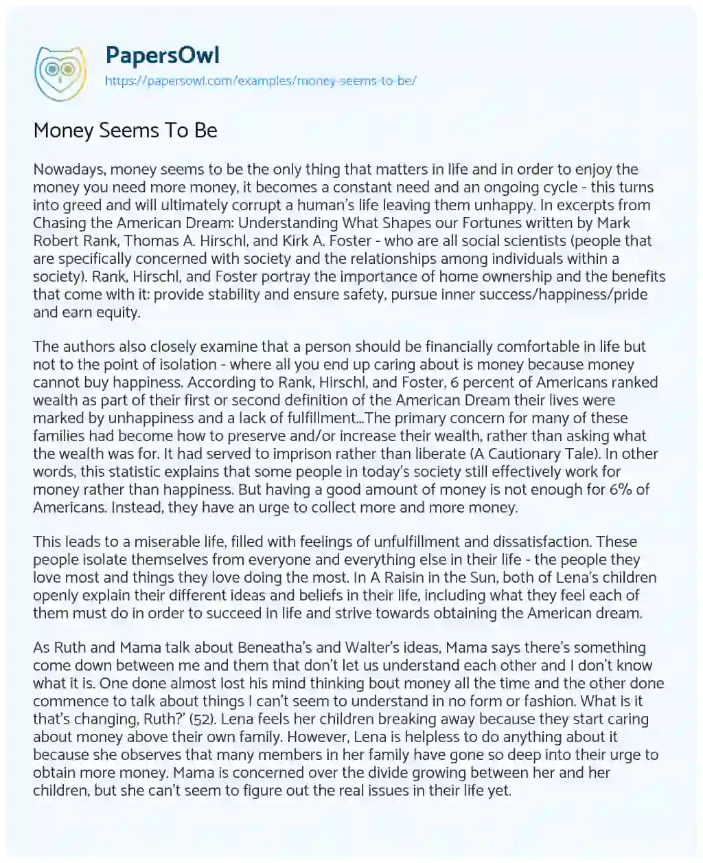Essay on Money Seems to be