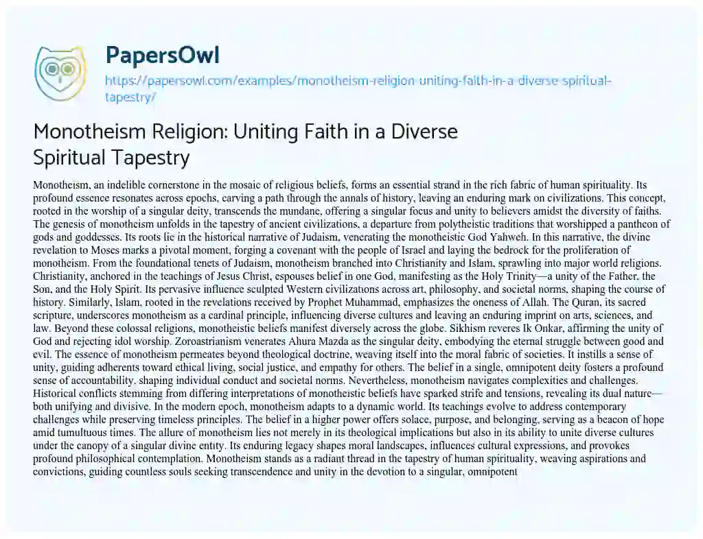 Essay on Monotheism Religion: Uniting Faith in a Diverse Spiritual Tapestry