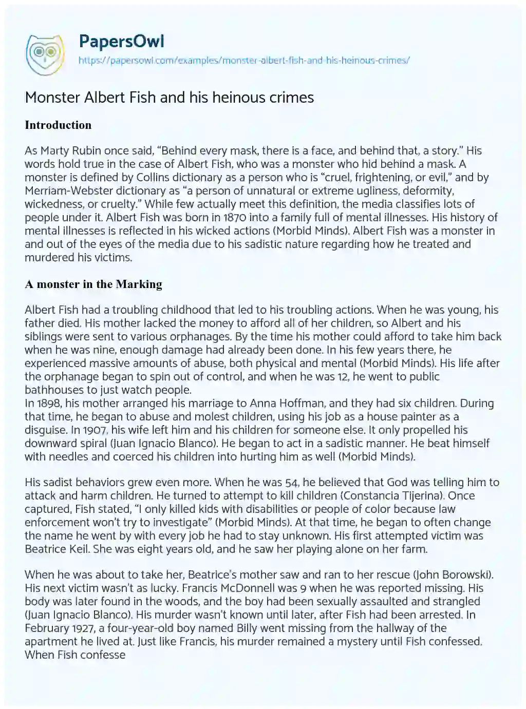 Monster Albert Fish and his Heinous Crimes essay