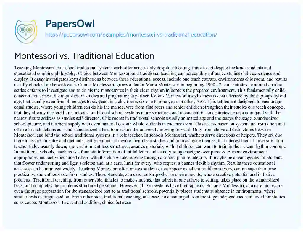 Essay on Montessori Vs. Traditional Education
