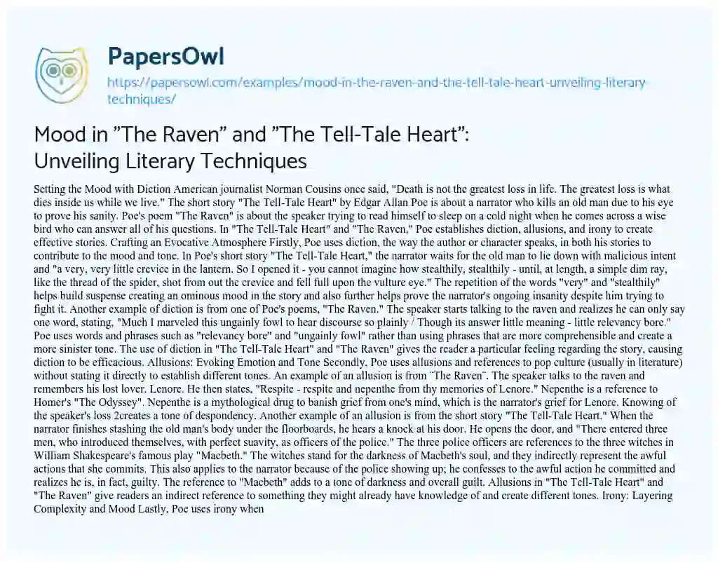 Essay on Mood in “The Raven” and “The Tell-Tale Heart”: Unveiling Literary Techniques