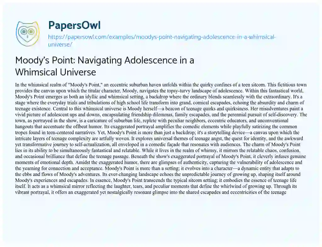 Essay on Moody’s Point: Navigating Adolescence in a Whimsical Universe