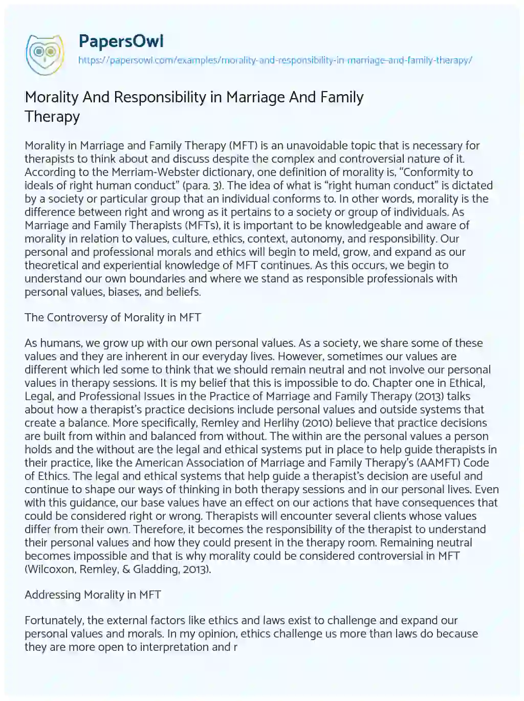 essay on family and morality