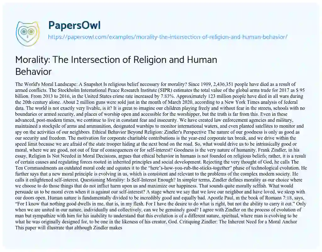 Essay on Morality: the Intersection of Religion and Human Behavior