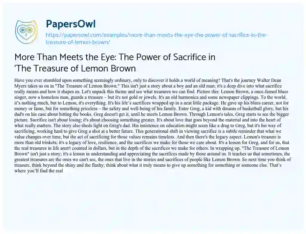 Essay on More than Meets the Eye: the Power of Sacrifice in ‘The Treasure of Lemon Brown
