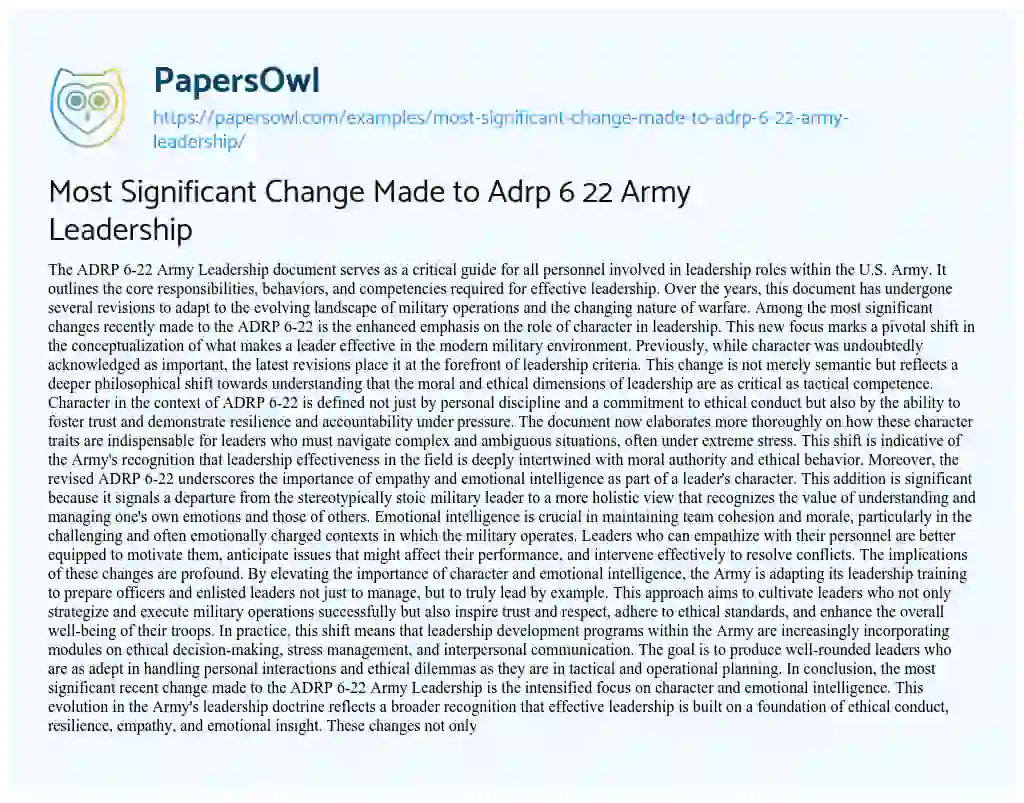Essay on Most Significant Change Made to Adrp 6 22 Army Leadership