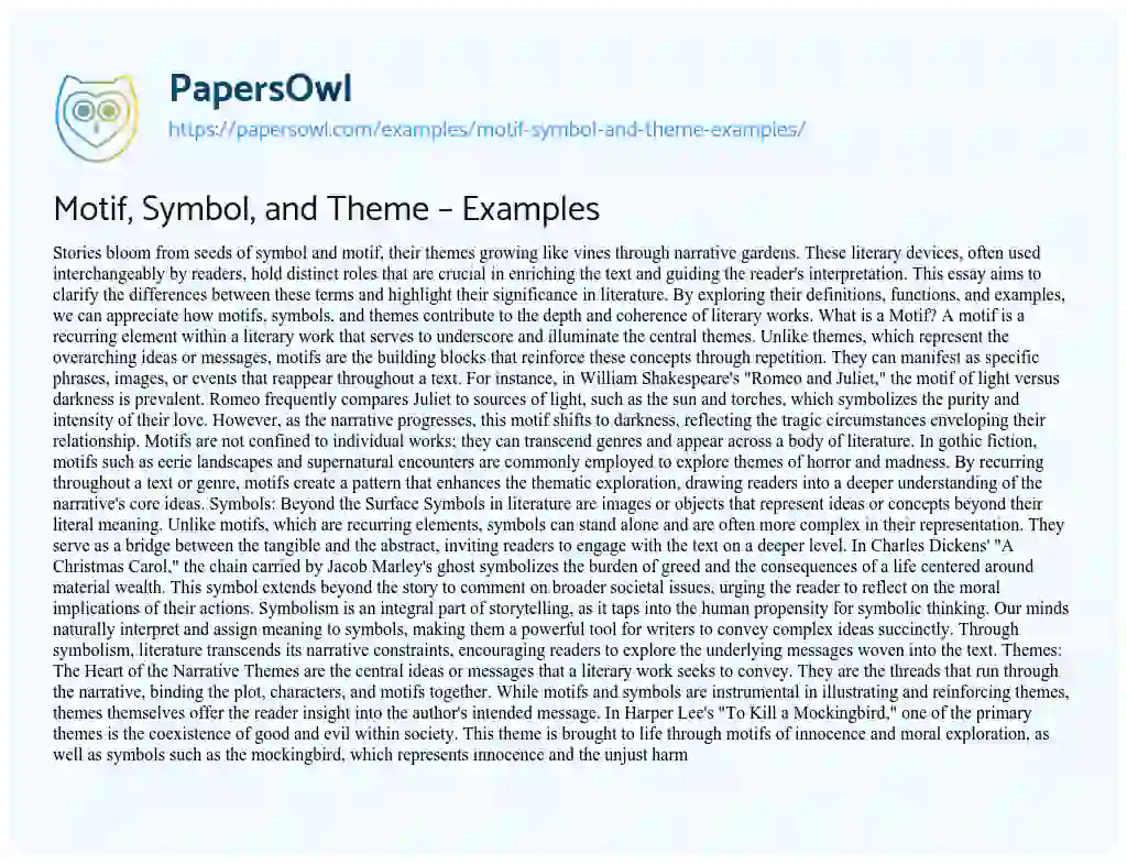 Essay on Motif, Symbol, and Theme – Examples