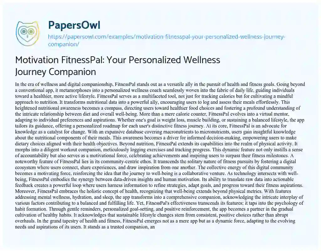 Essay on Motivation FitnessPal: your Personalized Wellness Journey Companion