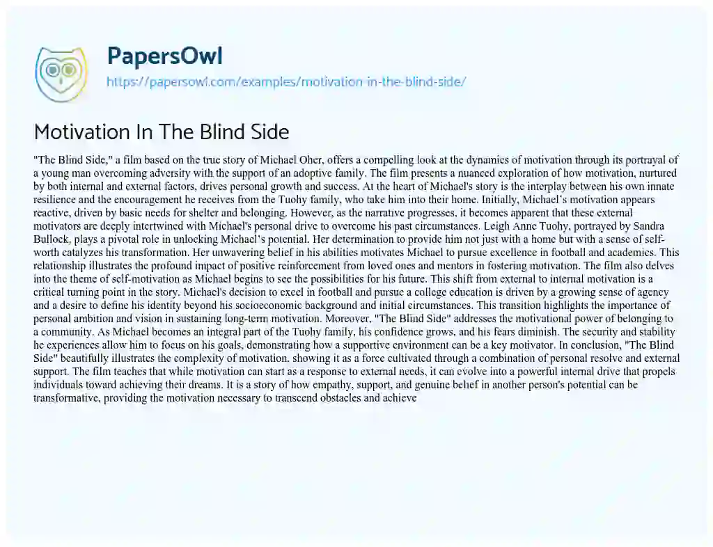 Essay on Motivation in the Blind Side