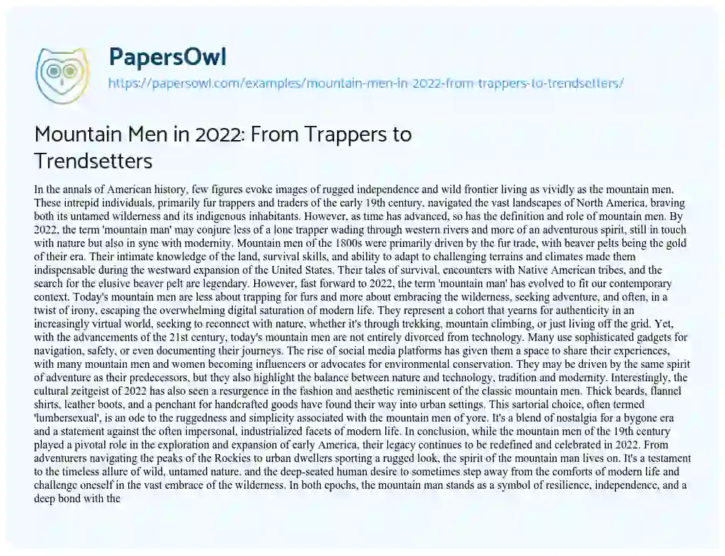 Essay on Mountain Men in 2022: from Trappers to Trendsetters