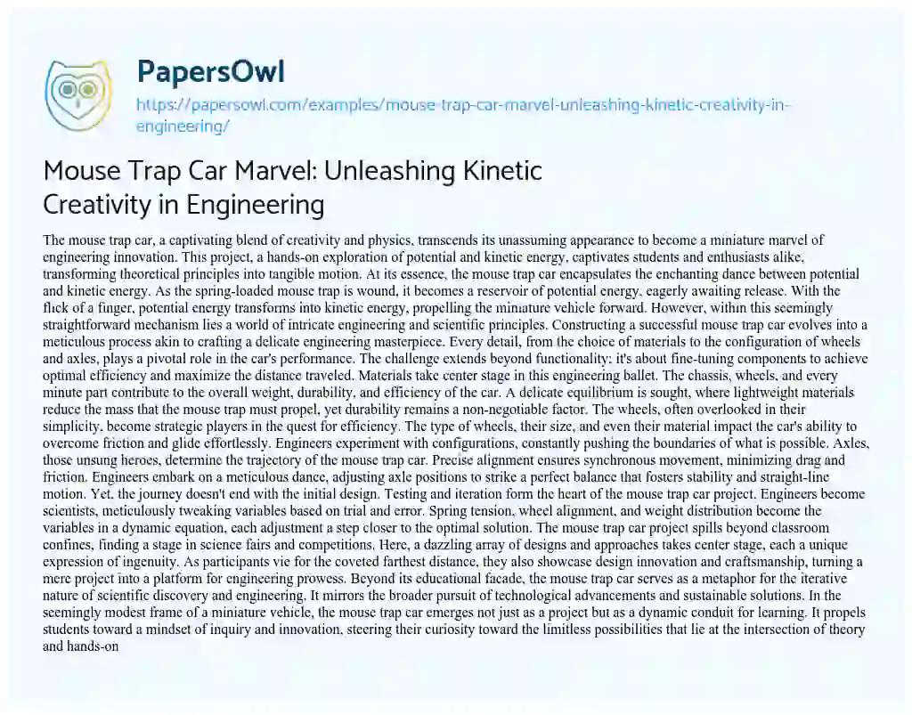Essay on Mouse Trap Car Marvel: Unleashing Kinetic Creativity in Engineering