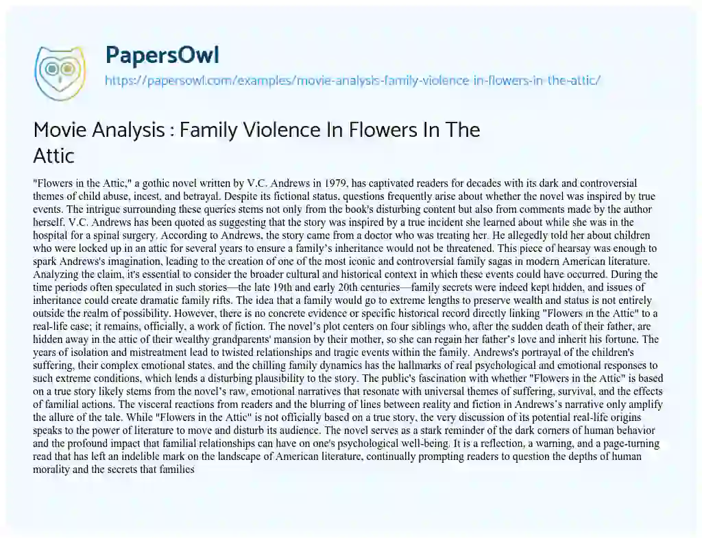 Essay on Movie Analysis : Family Violence in Flowers in the Attic