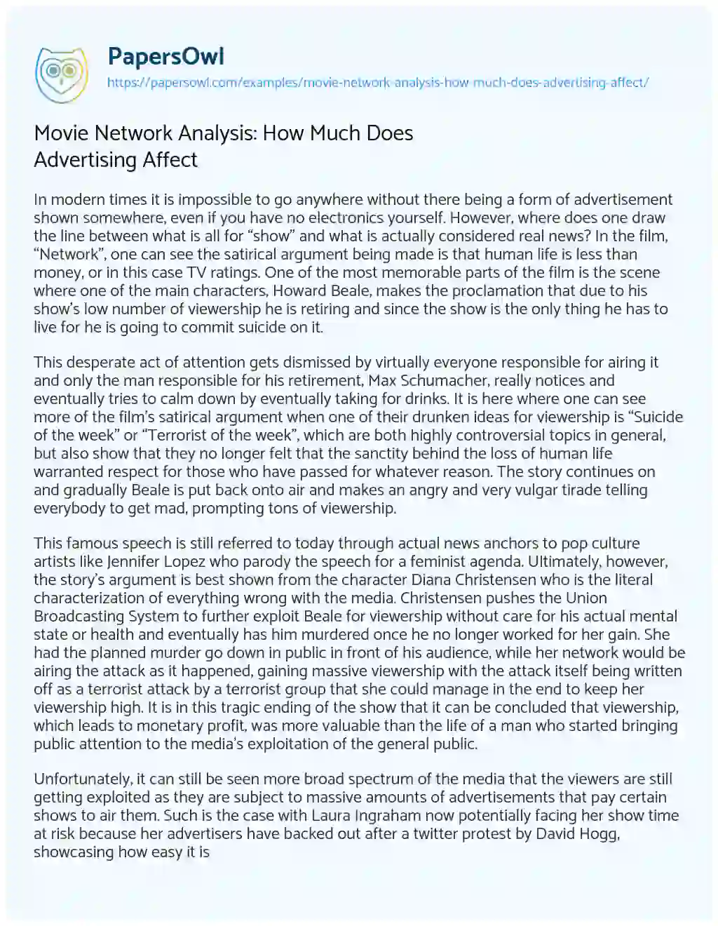 Essay on Movie Network Analysis: how Much does Advertising Affect