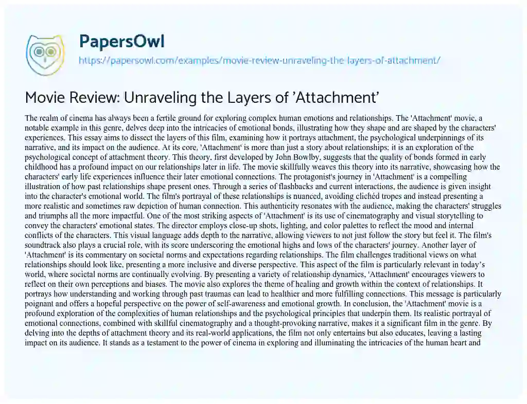 Essay on Movie Review: Unraveling the Layers of ‘Attachment’