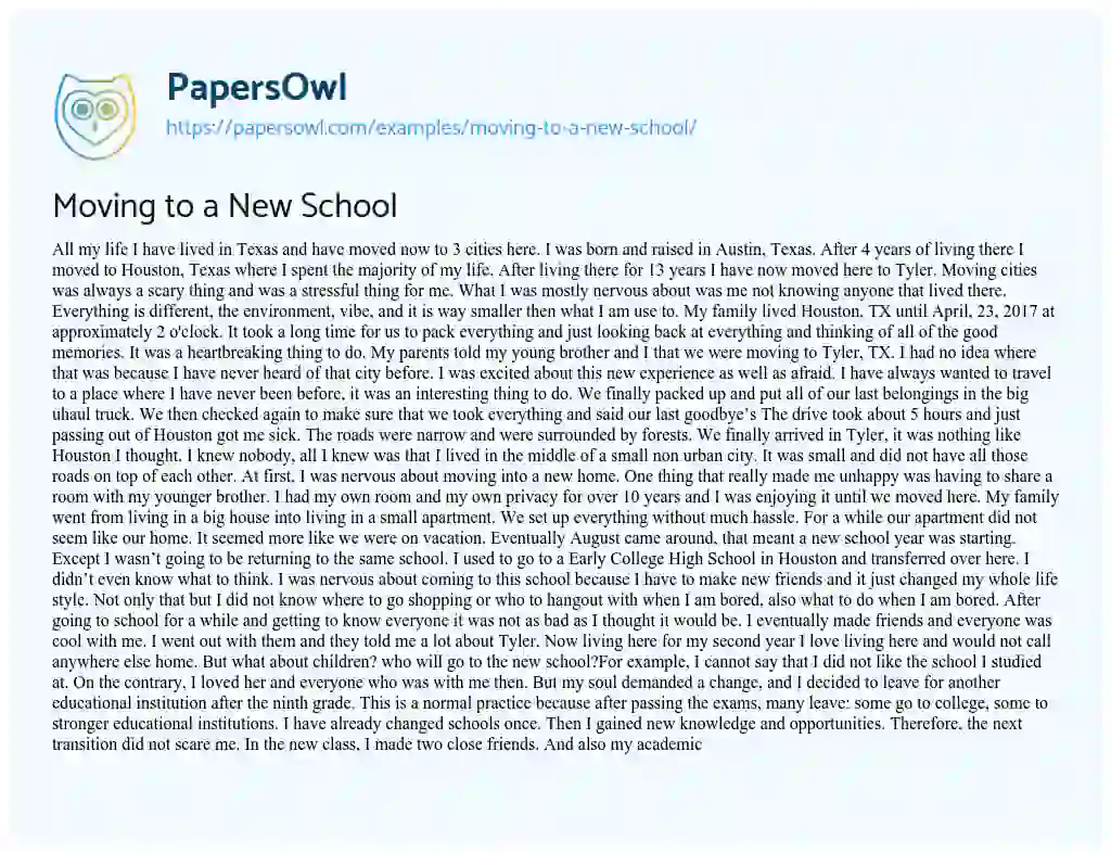Essay on Moving to a New School