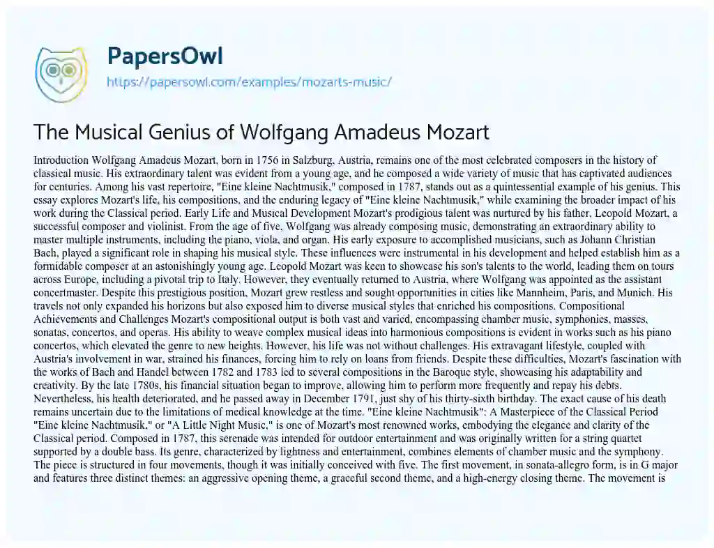 Essay on Mozart’s Music