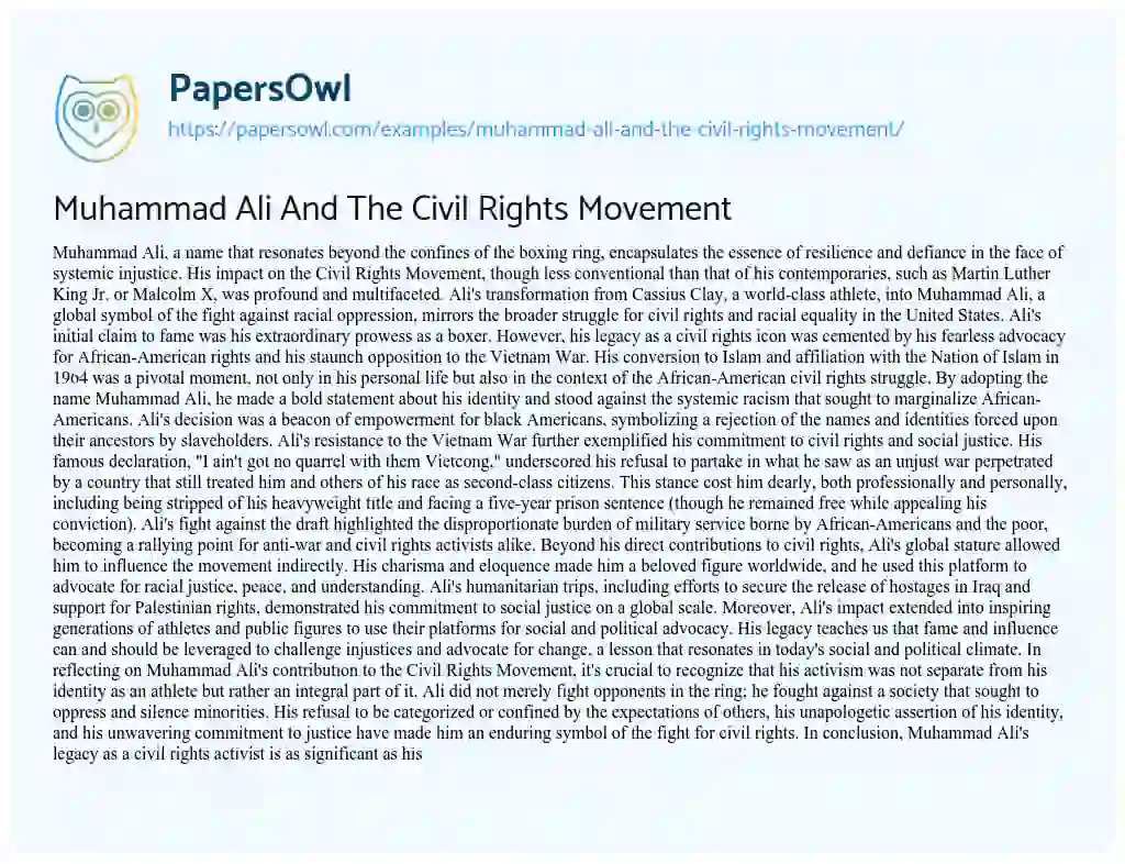 Essay on Muhammad Ali and the Civil Rights Movement