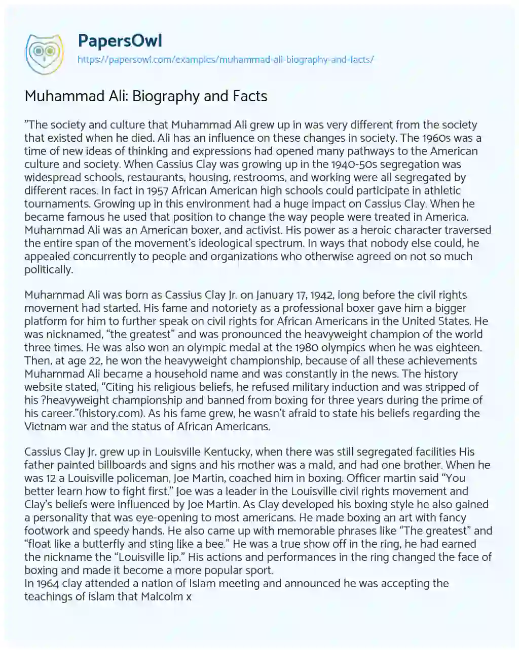 Essay on Muhammad Ali: Biography and Facts
