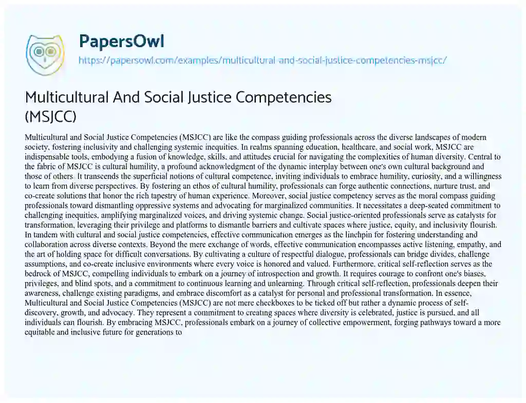 Essay on Multicultural and Social Justice Competencies (MSJCC)