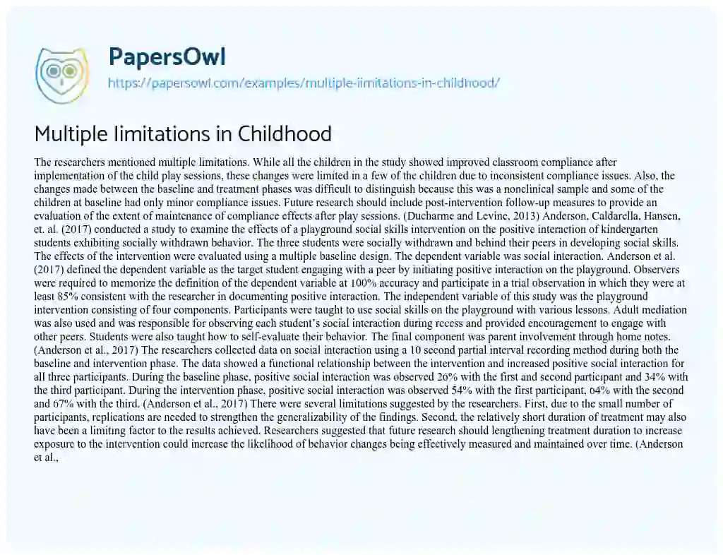 Essay on Multiple Iimitations in Childhood