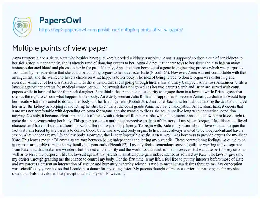 Essay on Multiple Points of View Paper