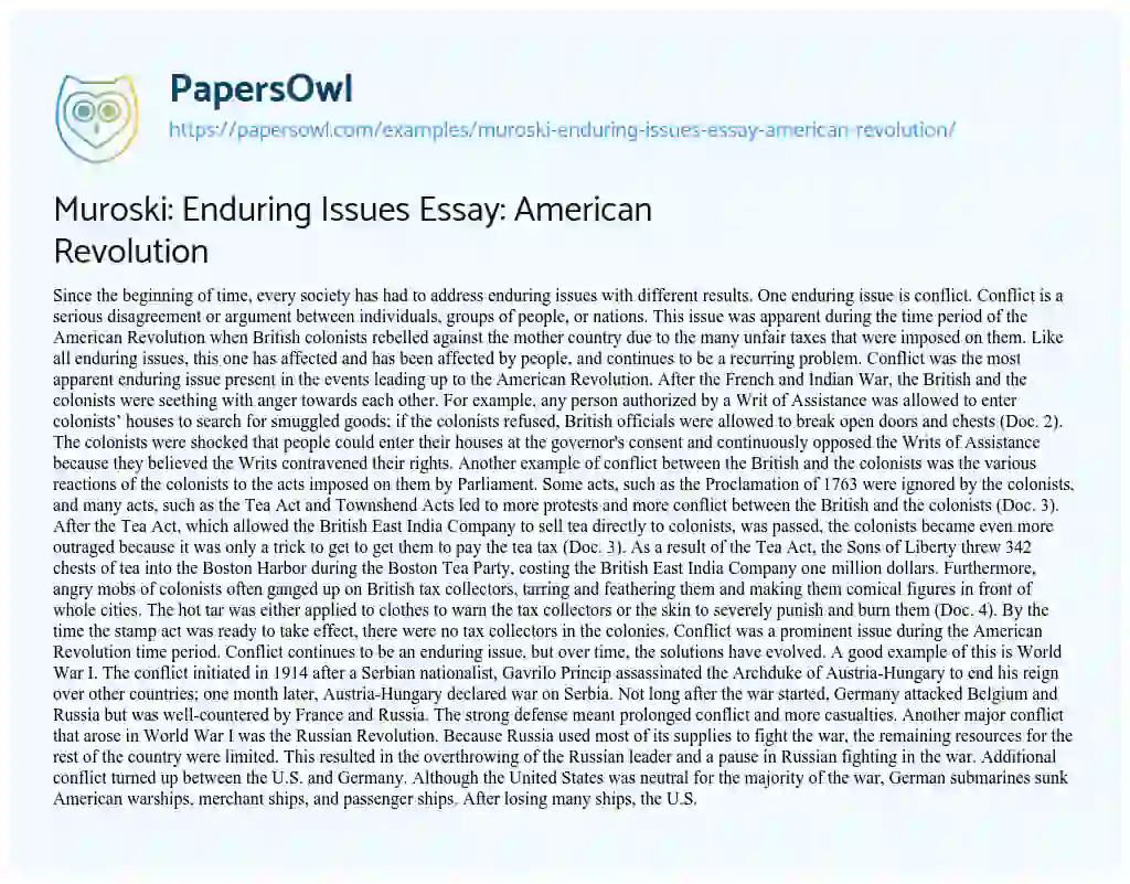 Muroski: Enduring Issues Essay: American Revolution essay