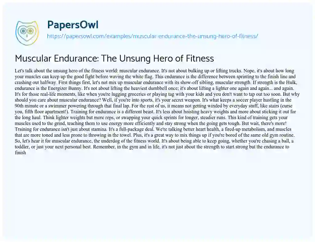 Essay on Muscular Endurance: the Unsung Hero of Fitness