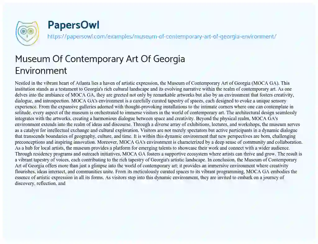 Essay on Museum of Contemporary Art of Georgia Environment