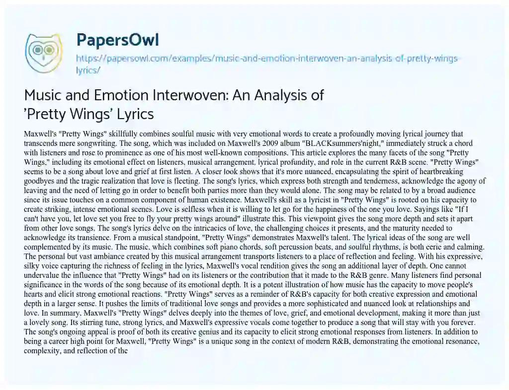 Essay on Music and Emotion Interwoven: an Analysis of ‘Pretty Wings’ Lyrics