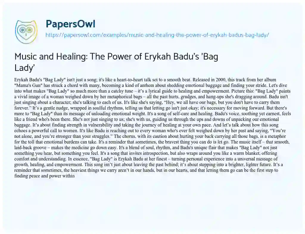 Essay on Music and Healing: the Power of Erykah Badu’s ‘Bag Lady’