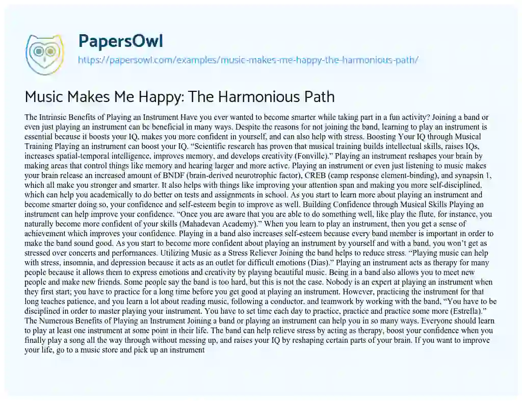 Essay on Music Makes me Happy: the Harmonious Path
