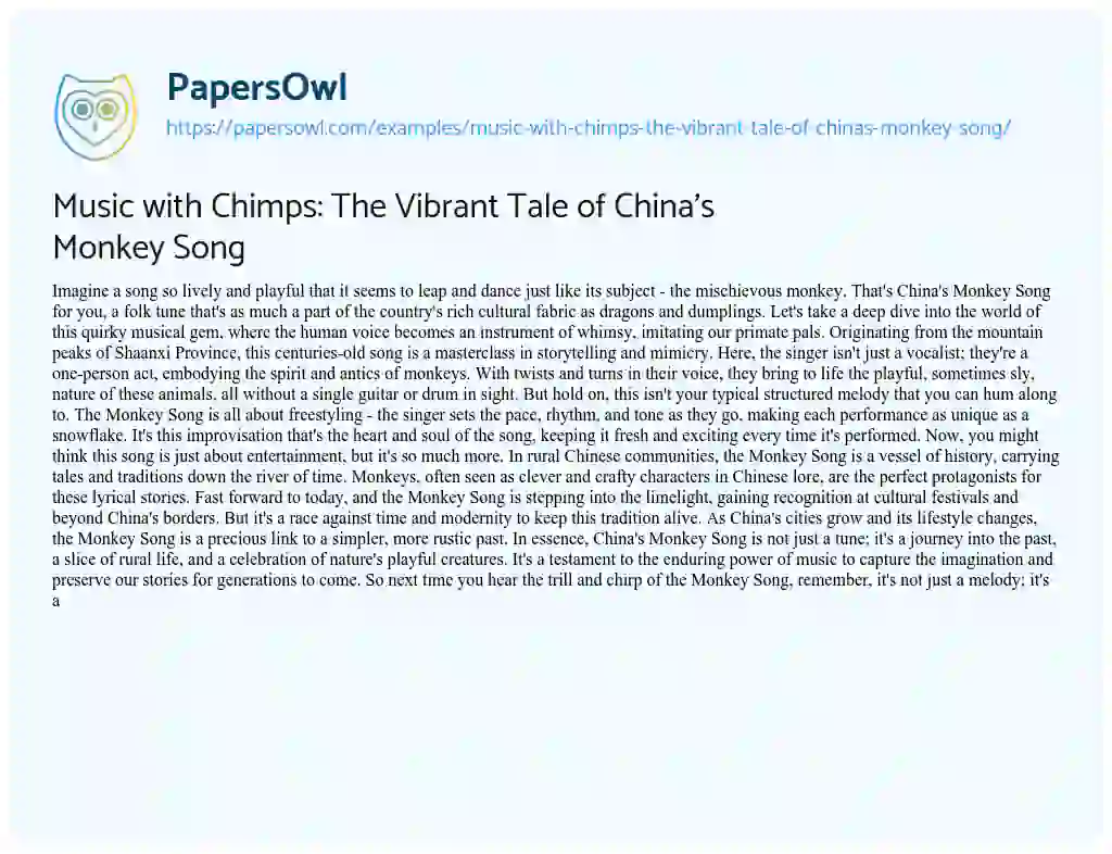 Essay on Music with Chimps: the Vibrant Tale of China’s Monkey Song
