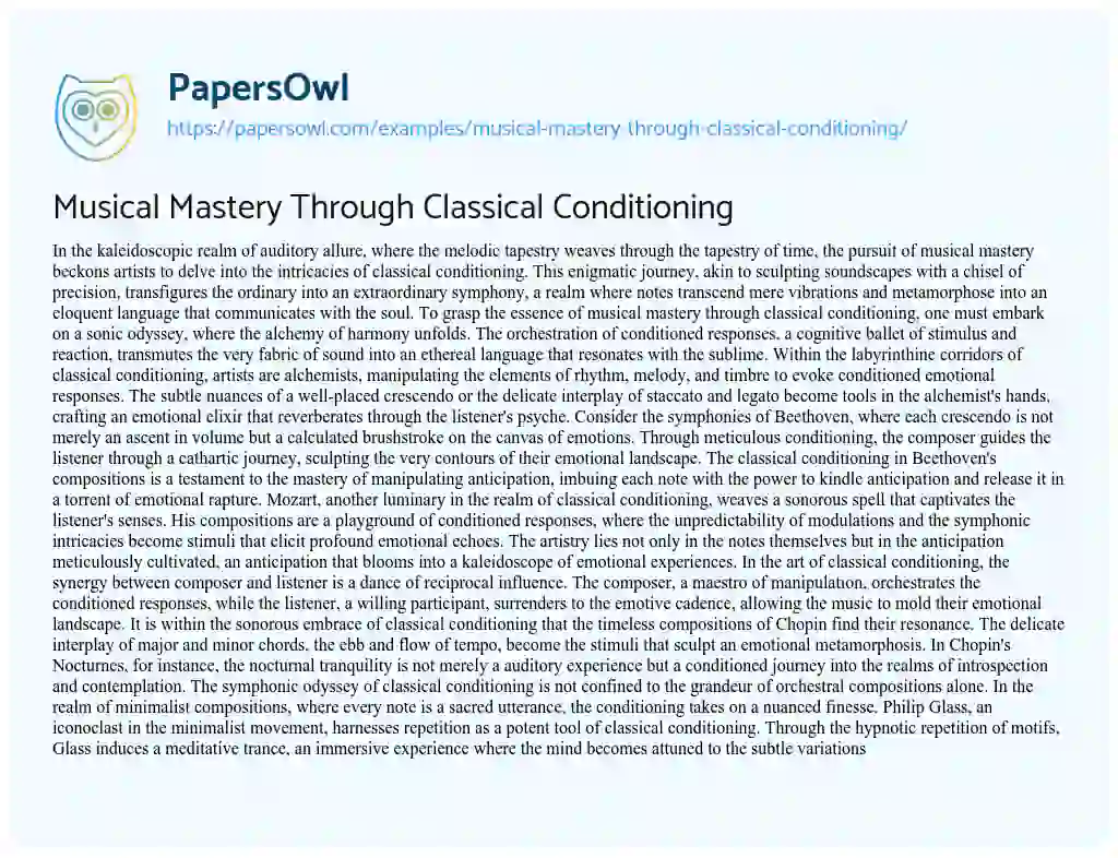 Essay on Musical Mastery through Classical Conditioning
