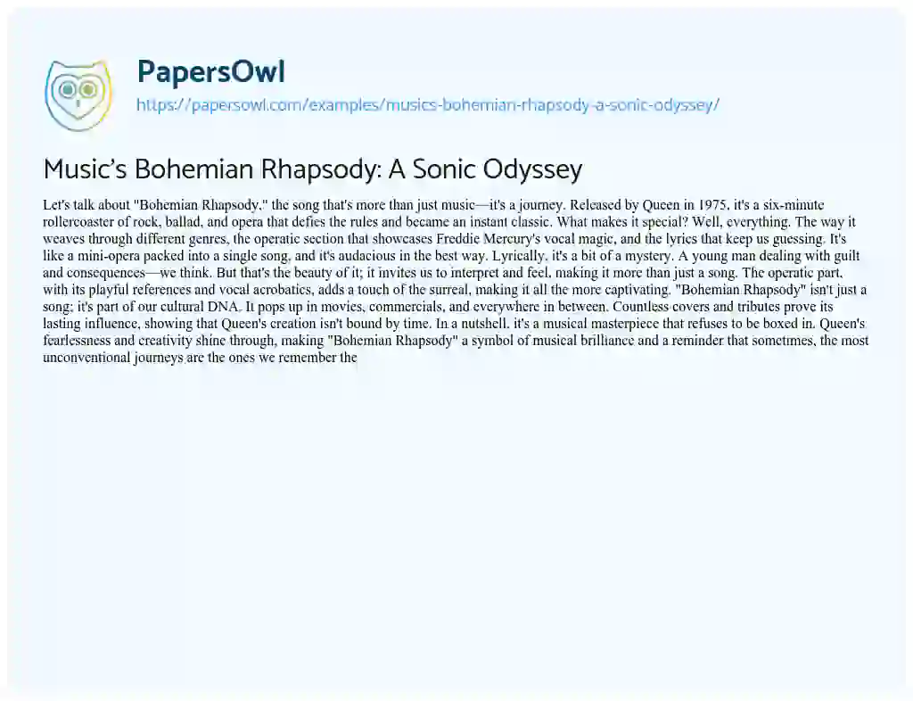 Essay on Music’s Bohemian Rhapsody: a Sonic Odyssey