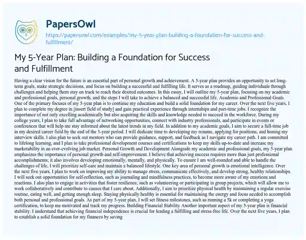 Essay on My 5-Year Plan: Building a Foundation for Success and Fulfillment