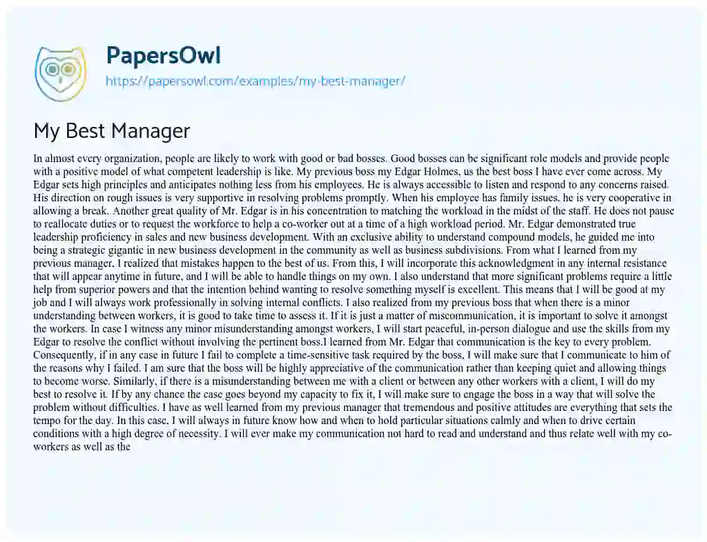 Essay on My Best Manager