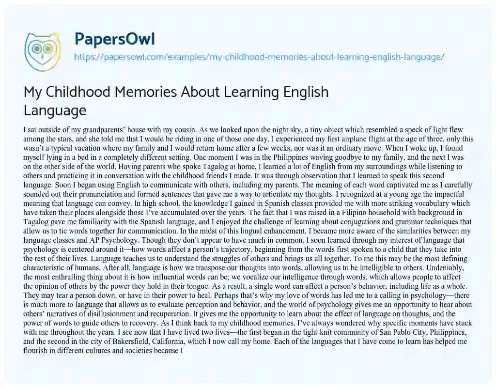 Essay on My Childhood Memories about Learning English Language
